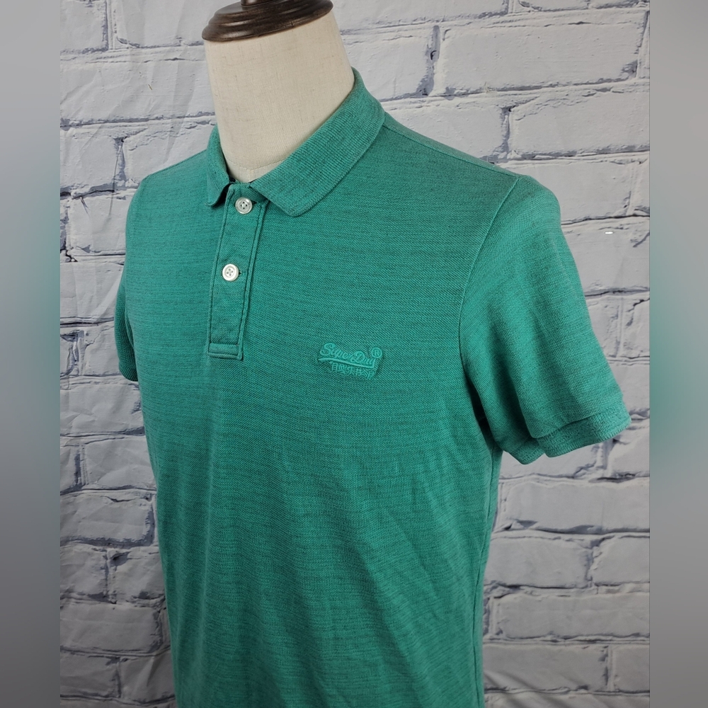 Superdry Men's Polo Shirt Green "Rich1" Spellout Logo Size Large